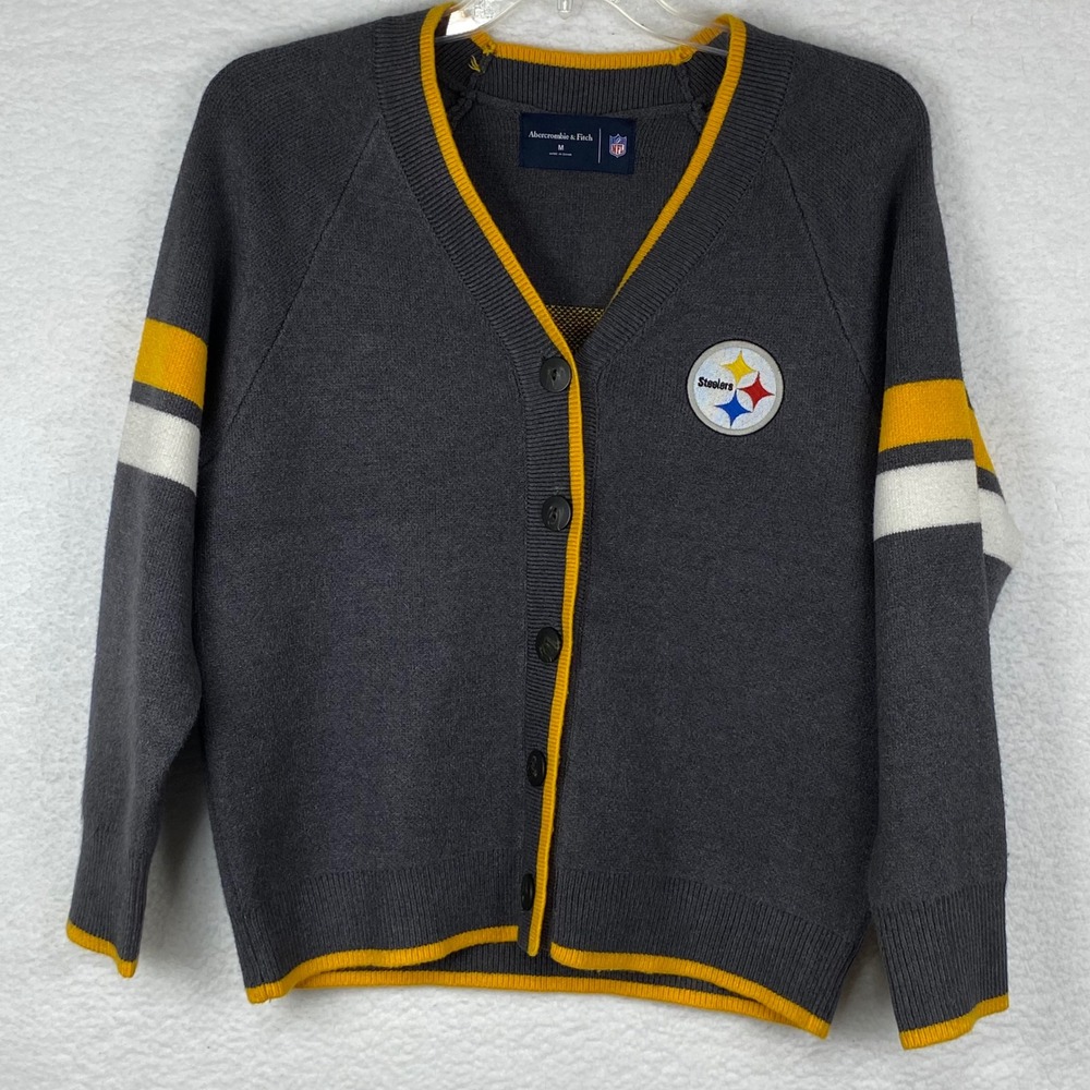 Abercrombie & Fitch NFL Pittsburgh Steelers Cardigan Sweater Grey Women's Medium